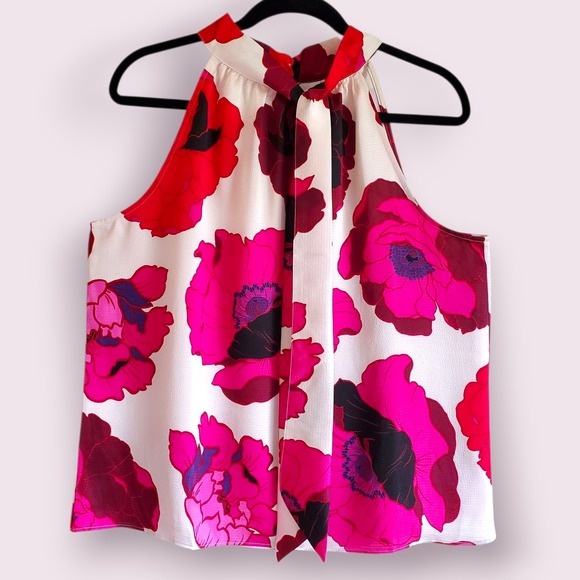Talbots Tops - Talbots Women's‎ Floral Sleeveless Halter Top Tie Neck Pink Red Size L